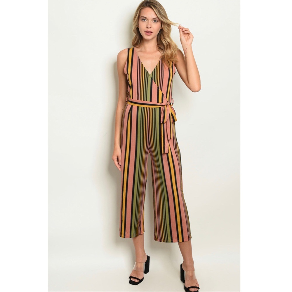'Out On The Town' Multi Striped Cropped Jumpsuit